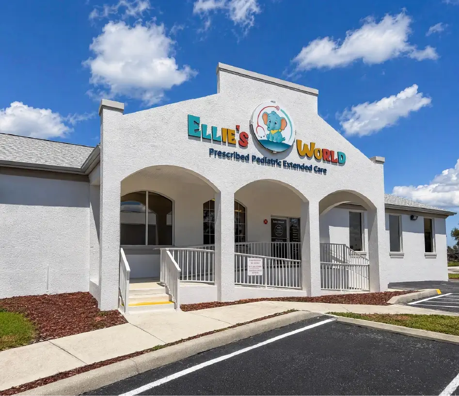 The front entrance and accessible ramp at Ellie's World PPEC in Port Charlotte, Florida