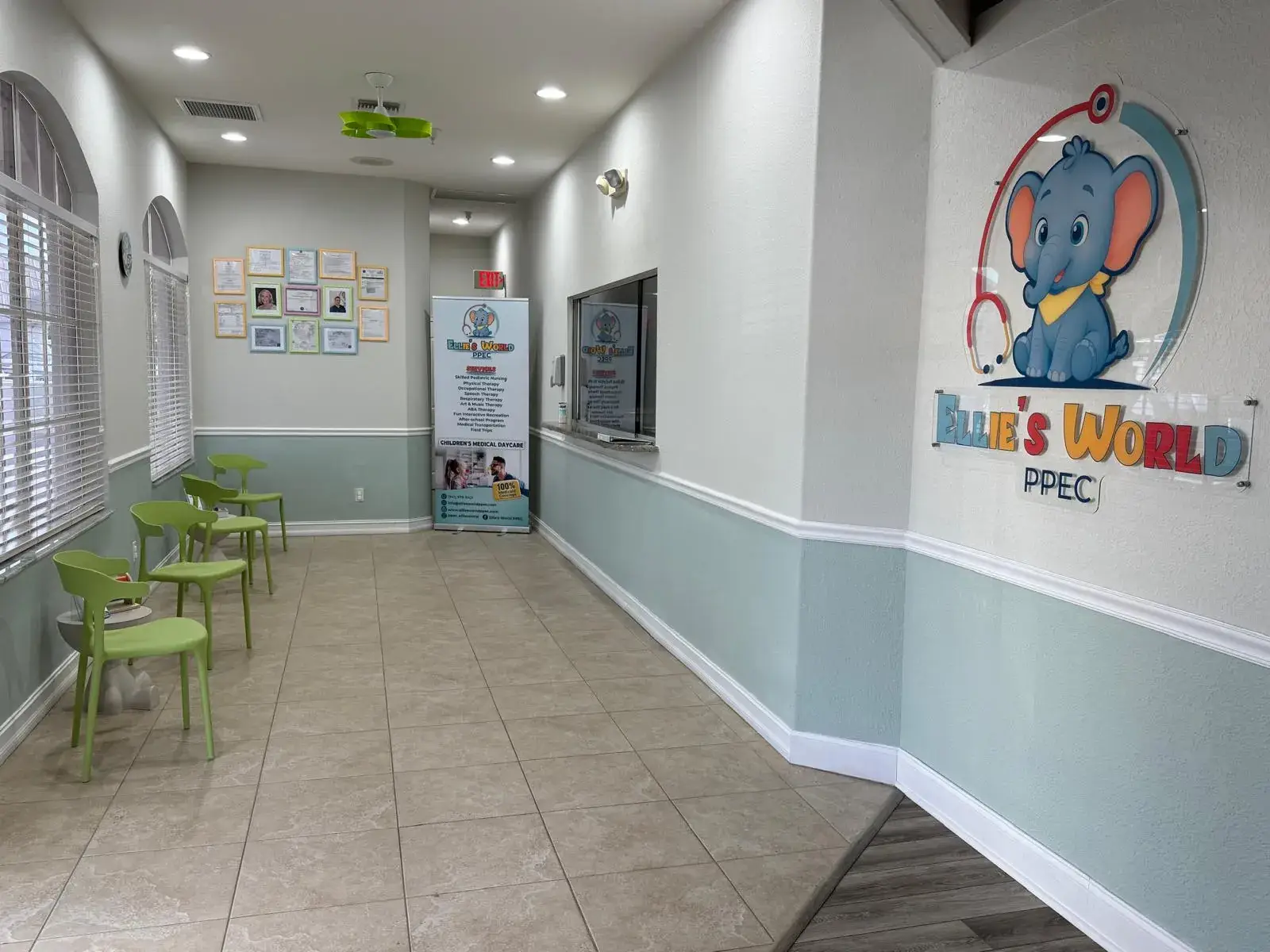 The bright front lobby and reception desk at Ellie's World PPEC in Port Charlotte, Florida