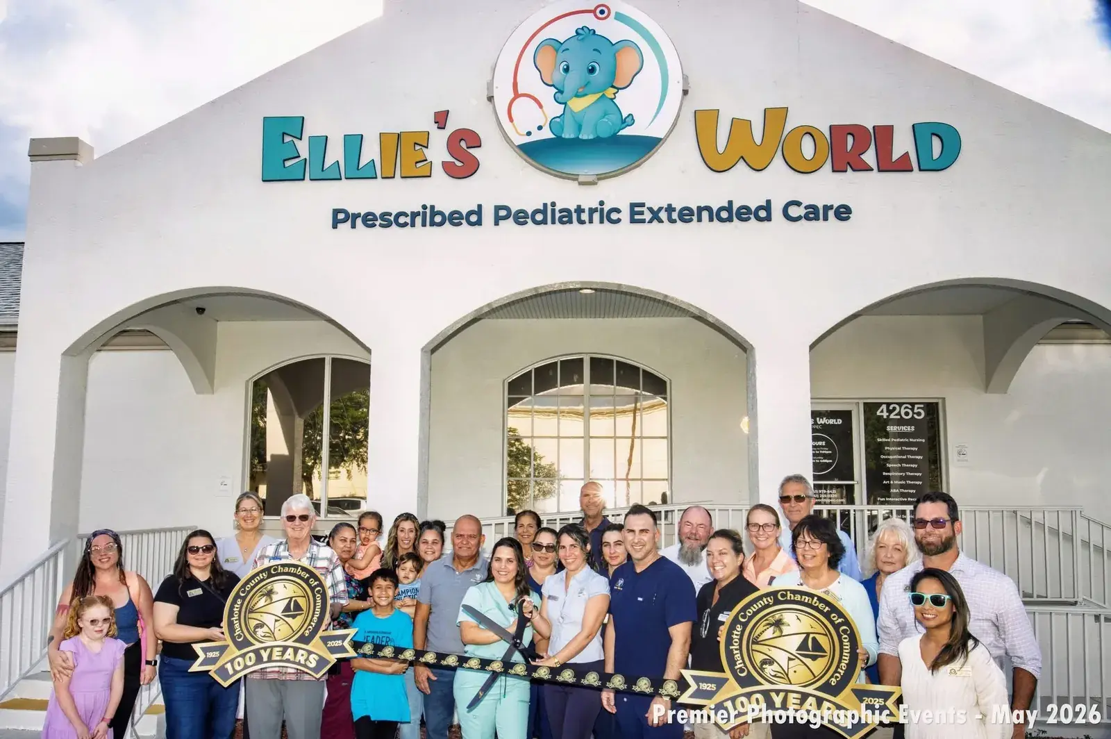 Families, staff and Charlotte County Chamber of Commerce members at the Ellie's World PPEC ribbon cutting in Port Charlotte, Florida